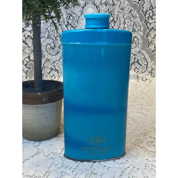 Avon Rapture Perfumed Talc 2.75 Oz Vintage Collectible Tin Blue - Picture 2 of 2